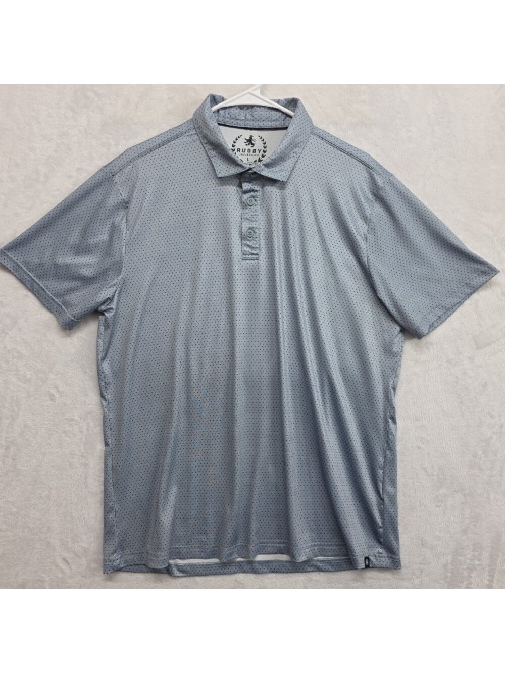 Rugby University The Printed Polo Silky Teal & Blue Polka Dots Mens Size LG Golf